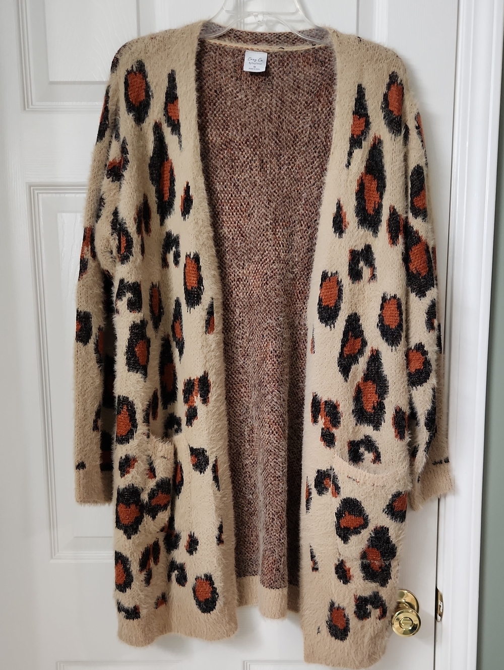 Cozy Leopard Print Open Cardigan Sweater - Black/Tan